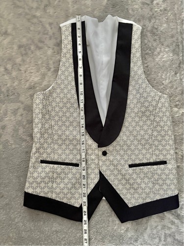 Ivory & Gray Men Suit Vest Waistcoat 38R Prom Groom Tuxedo Wedding Geometric - Picture 6 of 8