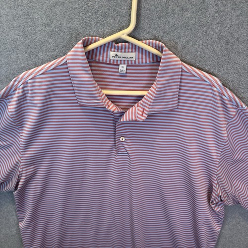 Peter Millar Golf Polo Mens XL Striped Purple Performance Stretch Golfing Shirt - Picture 4 of 10