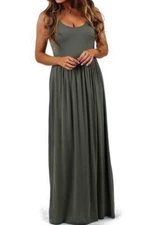 NEW R&C WOMEN'S LONG RUCHED DRESS OLIVE SZ LARGE USA MADE