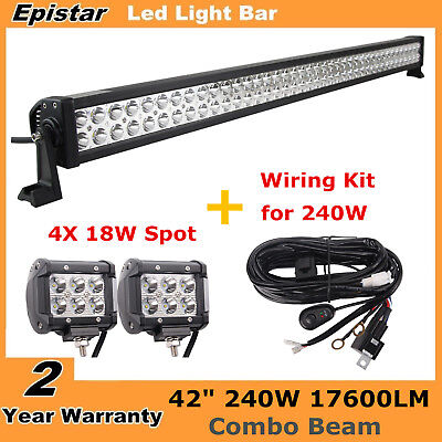 42inch 240W Curved LED Light Bar Wiring Kit 4inch 18W CREE Pods Jeep Truck SUV