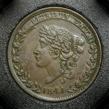 1841 Liberty/Not One Cent Token Rulau HT-58/Low 69 Hard Times Token