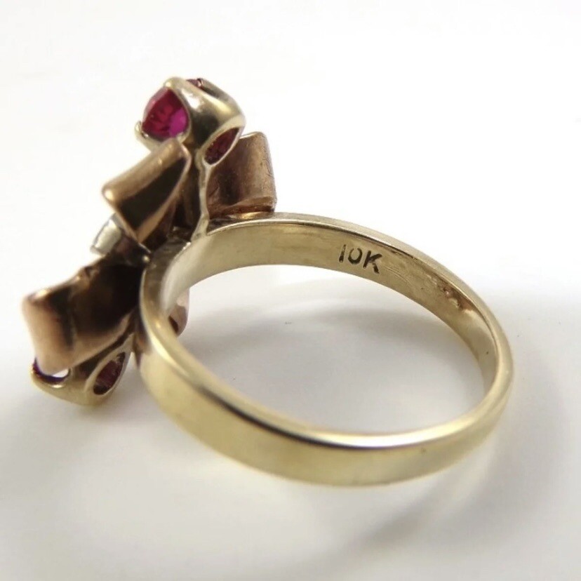 old 10k Gold Ruby Bow Ring - image 5