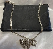 C Black Leather Shoulder Handbag 9 1/2" By 6" W/ 23" Drop Removable Chain Strap