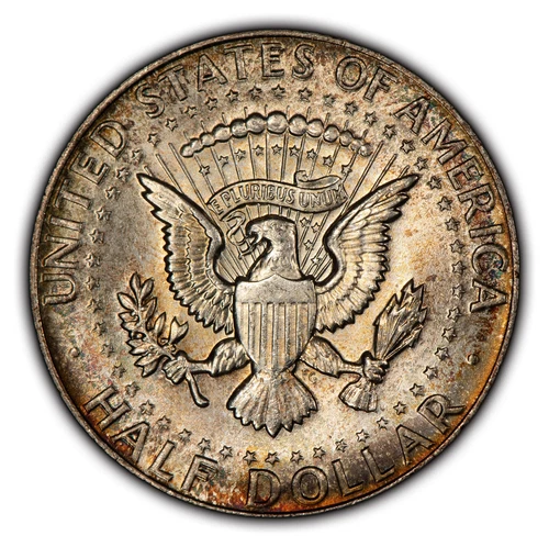 1964 50c Kennedy Half Dollar - Rainbow Pattern Toning - BU - SKU-H2575
