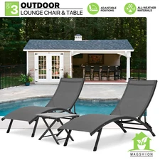 Set of 3[ZERO GRAVITY CHAIR+FOLDING TABLE]Outdoor Poolside Patio Chaise Lounger