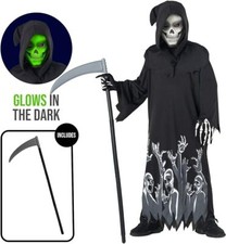Sensenmann Kost&uuml;m Kinder Jungen Gruseliges Halloween Verkleidung + Maske Sense