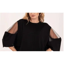 Size XS X-Small New$79.00 Nine West Black Blouson Top Sheer 3/4 Balloon Sleeves