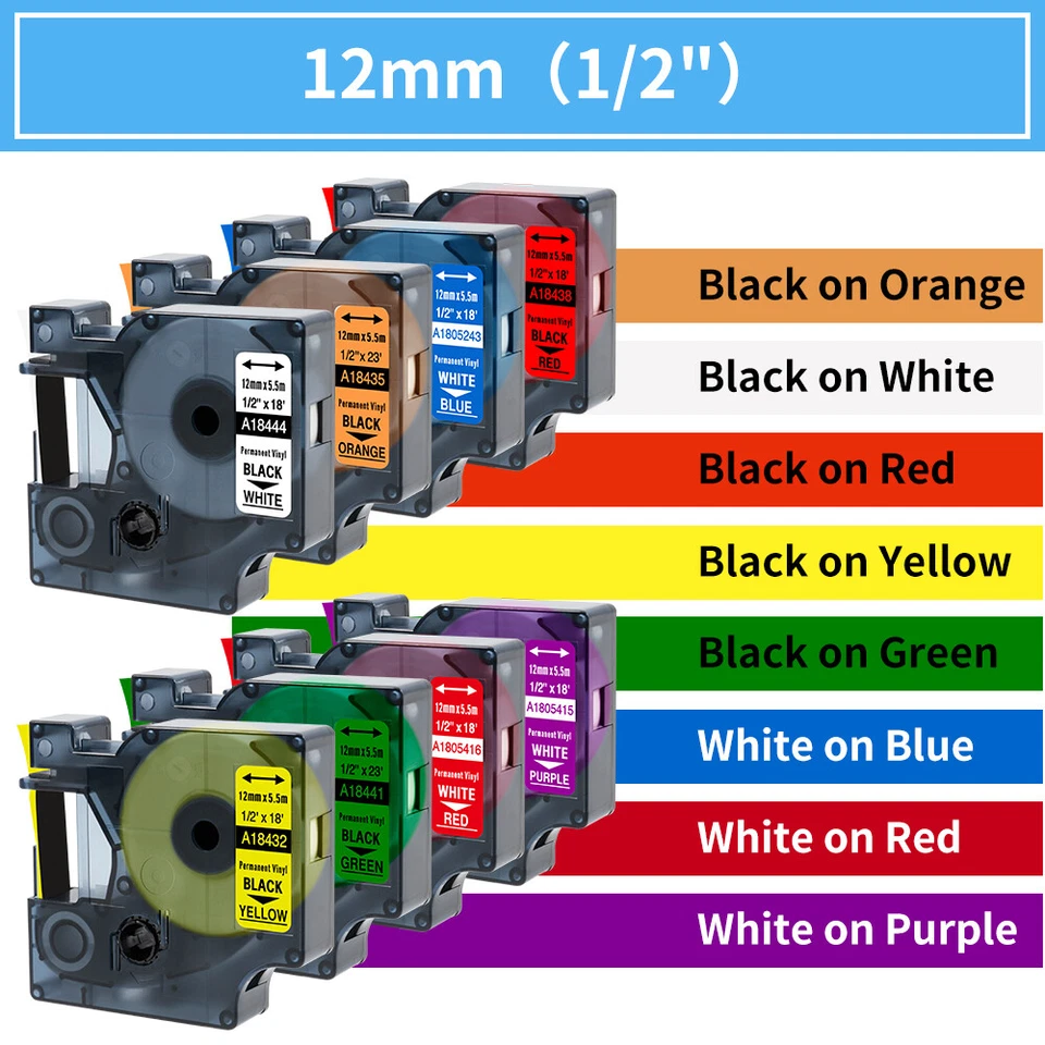 AIRMALL Schriftband für Dymo D1 45013 S0720530 12mm Weiß LabelManager LabelPOINT LM160