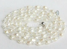 Natural 8-10mm White Gray Baroque Pearl Blue Yellow Crystal Necklace Magnet 46"