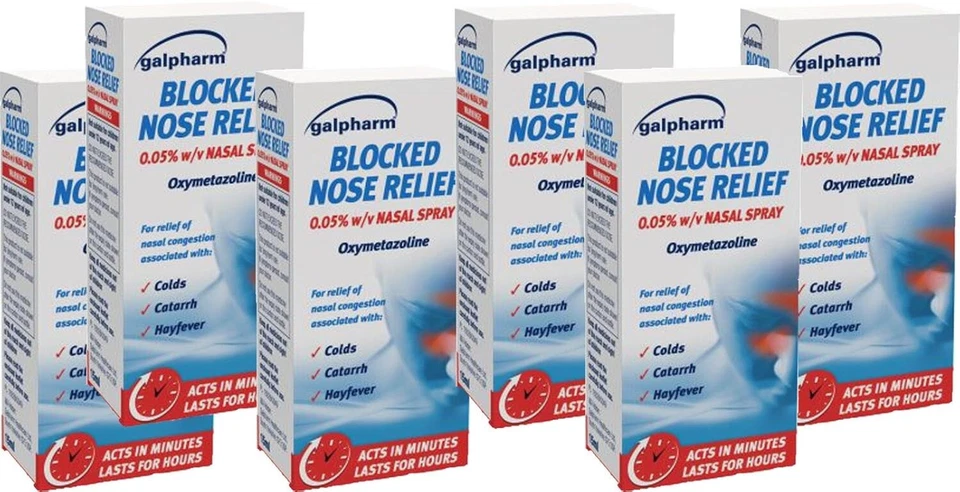 Galpharm Blocked Nose Relief Nasal Spray For Colds, Catarrh & Hayfever 15ml x 6