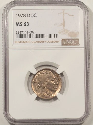 1928-D BUFFALO NICKEL - NGC MS-63, CHOICE!