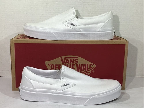 Sneakers Vans uomo taglia 5 5 EU 37 vera tela bianca classiche slip on AJ 1191