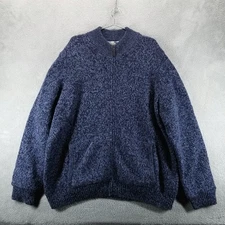 L.L.Bean Jacket Mens 2XL Blue Lambswool Plaid Lined Full Zip Sweater Knit Bomber