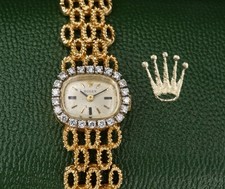 Vintage Rolex 14k Yellow Gold Diamond Bezel Mesh Cocktail Watch w Box 19mm W1364