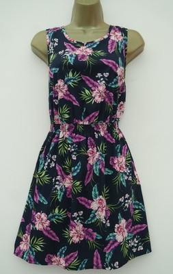NEW LOOK MARINEBLAU LILA BLUMEN TEE SONNENKLEID GRÖSSE 12 PETITE