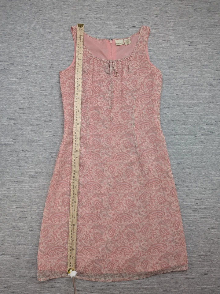 Vestido Y2K Merona Mujer 4 Rosa Paisley 100% Seda Sin Mangas Babydoll Hada Foto 3 de 4