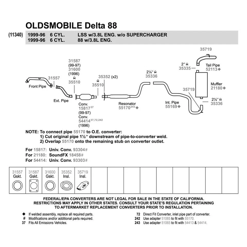 For Pontiac Bonneville 1996-1999 Walker Aluminized Steel Exhaust Tailpipe Foto 4 de 4