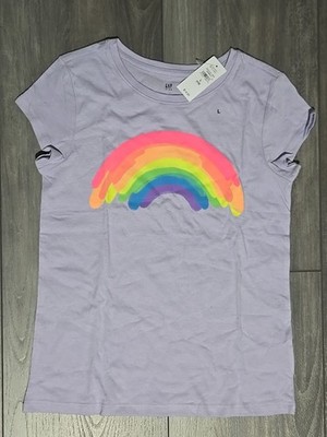NWT - GAP Kids Girl's 100% Cotton Graphic T-Shirt Lavender Rainbow Size L(10)