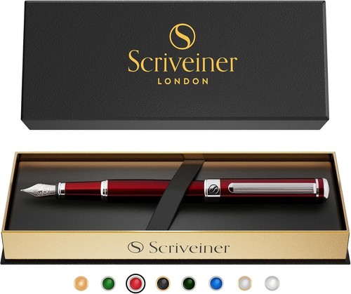 Elegant Deep Red Brass Fountain Pen with Chrome Finish and Fine Nib - Gift Ready - Foto 11 di 11