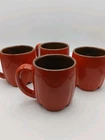 Frankoma Red/Orange Plainsman Mugs, Tulip Design, Vintage Set Of 4  OKLAHOMA