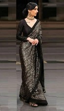 Party Wear Saree Designer Saree Blouse Sequins Sari Bollywood Indian Bride Ready