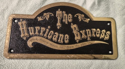Vintage Trolley Bus Plate The Hurricane Express Very Rare!