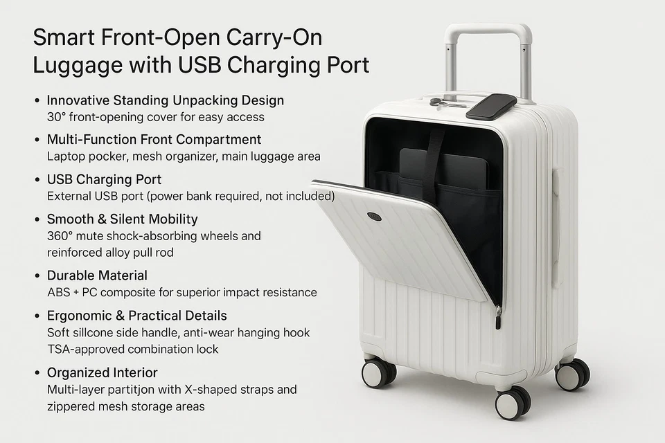 Equipaje de Viaje 20/22/24/26 Pulgadas-Fonente Maleta, Cargador USB, Rueda Giratoria 360° Foto 2 de 4