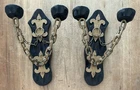 Set of Vintage Spanish Revival Gothic Iron Chain 2 Arm Candle Wall Sconces