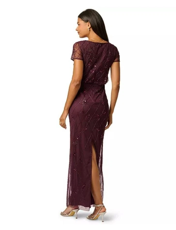 Maxi Vestido Adrianna Papell Nuevo con Etiquetas Cuentas Púrpura 14W Talla Grande Vestido Formal $189