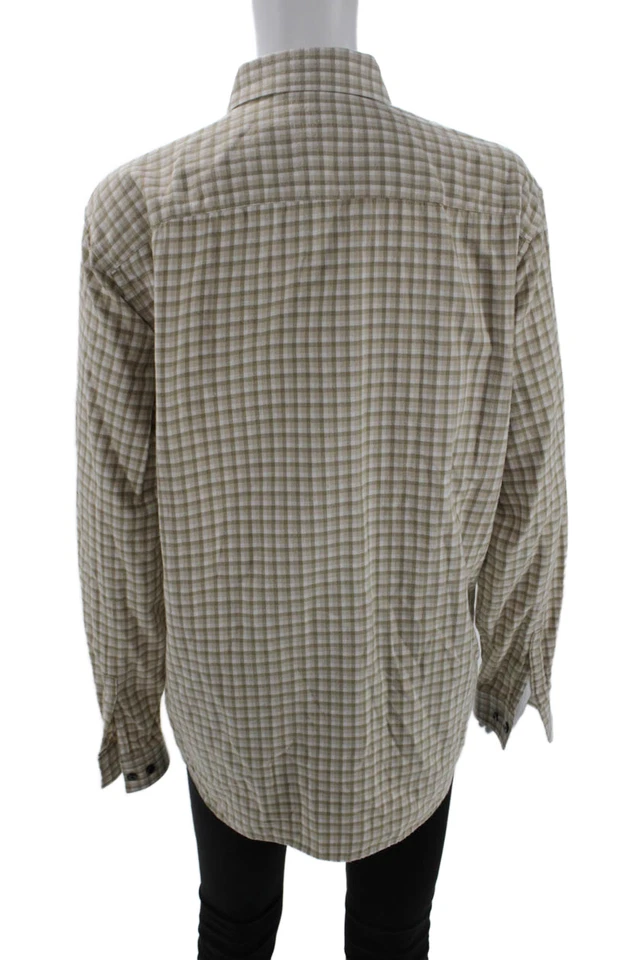 Theory 女式棉质长袖格子印花纽扣上衣裸色 M 码 — 第 3/4 张图片