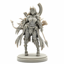 38mm Demonic Female Warrior Resin Figure Fantasy Miniature with Armor