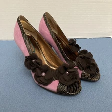 Poetic Licence Women's Too Sweet Pink & Brown Floral Stilleto Heels - SZ 8.5M