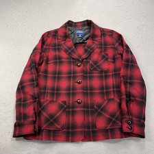 Pendleton Jacket Womens Medium Red Plaid 100 Wool Button Front Lined Flannel