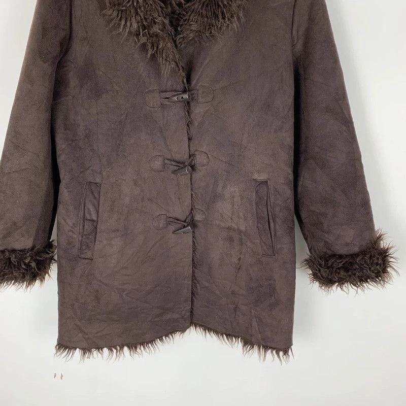 Y2K Style & Co Afghan Jacket Womens Large Brown Faux Suede Toggle Button Coat - Image 3 of 4