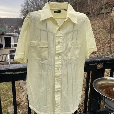 Vtg Haband Of Paterson 2 Pocket Men’s SS Dress Shirt Sz Large L Yellow - Image 1 of 4