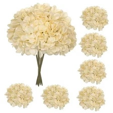  6 Pcs Hydrangea Artificial Flowers Heads with Stems Silk Faux Hydrangea Beige