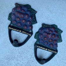 Vintage Cast Iron Wall Hook Set Key Holder Hand Painted Wall Mount Grapes