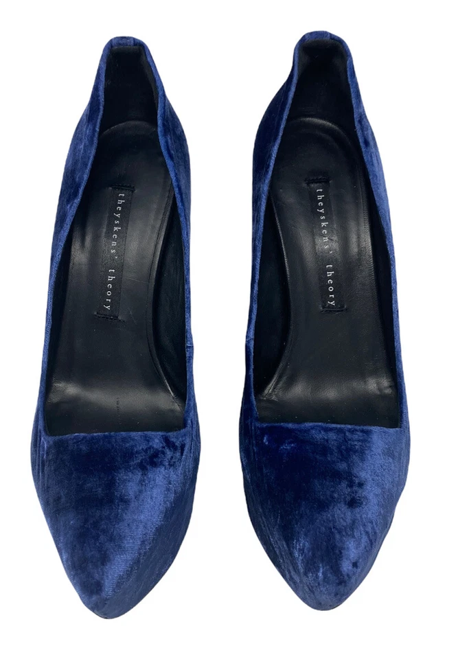 Zapatos de salón Theyskens Theory con plataforma de terciopelo azul cuña talla EE. UU. 7 NUEVOS SIN CAJA fiesta Foto 3 de 4