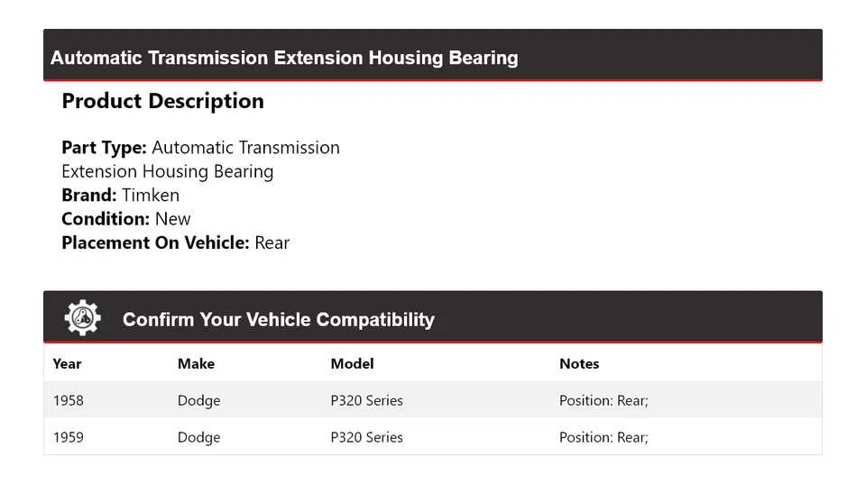 Para 1958-1959 Dodge P320 Series Auto Trans Extension Housing Bearing Rear Timken - Imagem 2 de 4