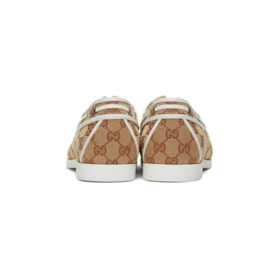 【GUCCI】ホワイト&ブラウンミュール Gucci Z1333 Brown and White Canvas GG Boat Shoes Men's Size