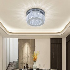 Round LED Crystal Ceiling Lights Mini Flush Chandelier Bedroom Living Room Lamp 
