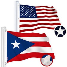 NEW G128 Puerto Rico Flag and USA Flag Set 6x10 FT, Embroidered SPUN Polyester