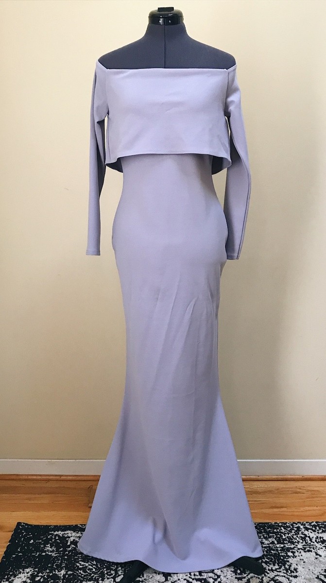 missguided long sleeve maxi dress New Missguided Crepe Long Sleeve Bardot Maxi Dress Gray (dusty purple)