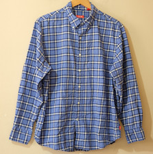 Izod Shirt Blue/White Plaid Long Sleeve Button Down Men's Large H2-32