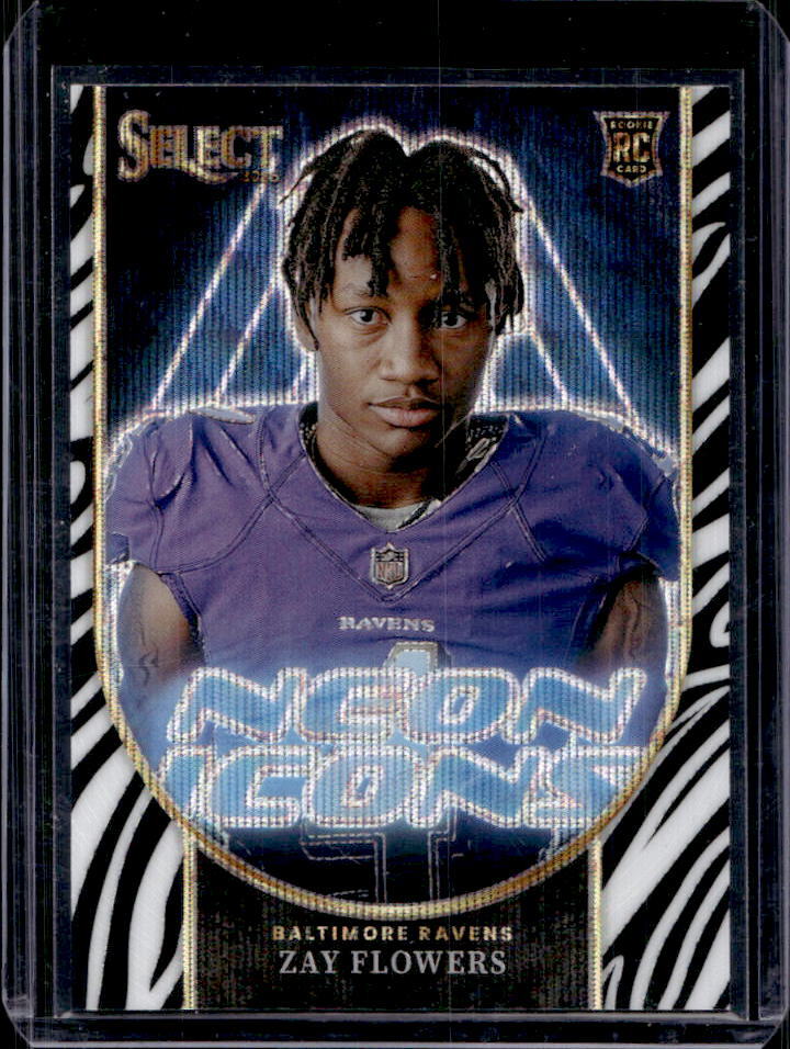 2023 Select Zay Flowers Neon Icons Zebra Prizm RC #NI-ZFL Ravens