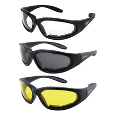 Set of (3) Hercules Plus Motorcycle Glasses Sunglasses Smoked Clear Yellow New