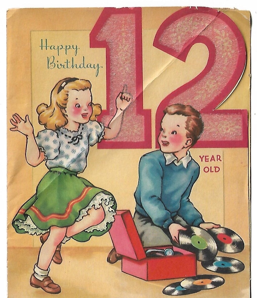 VTG BIRTHDAY CARD approx 5 x 6" - Happy Birthday for a 12 Year Old Flocking  | eBay