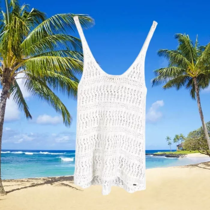 HOLLISTER Tank Top XS White Cotton Crochet Knit Spring Summer Vacay Festival