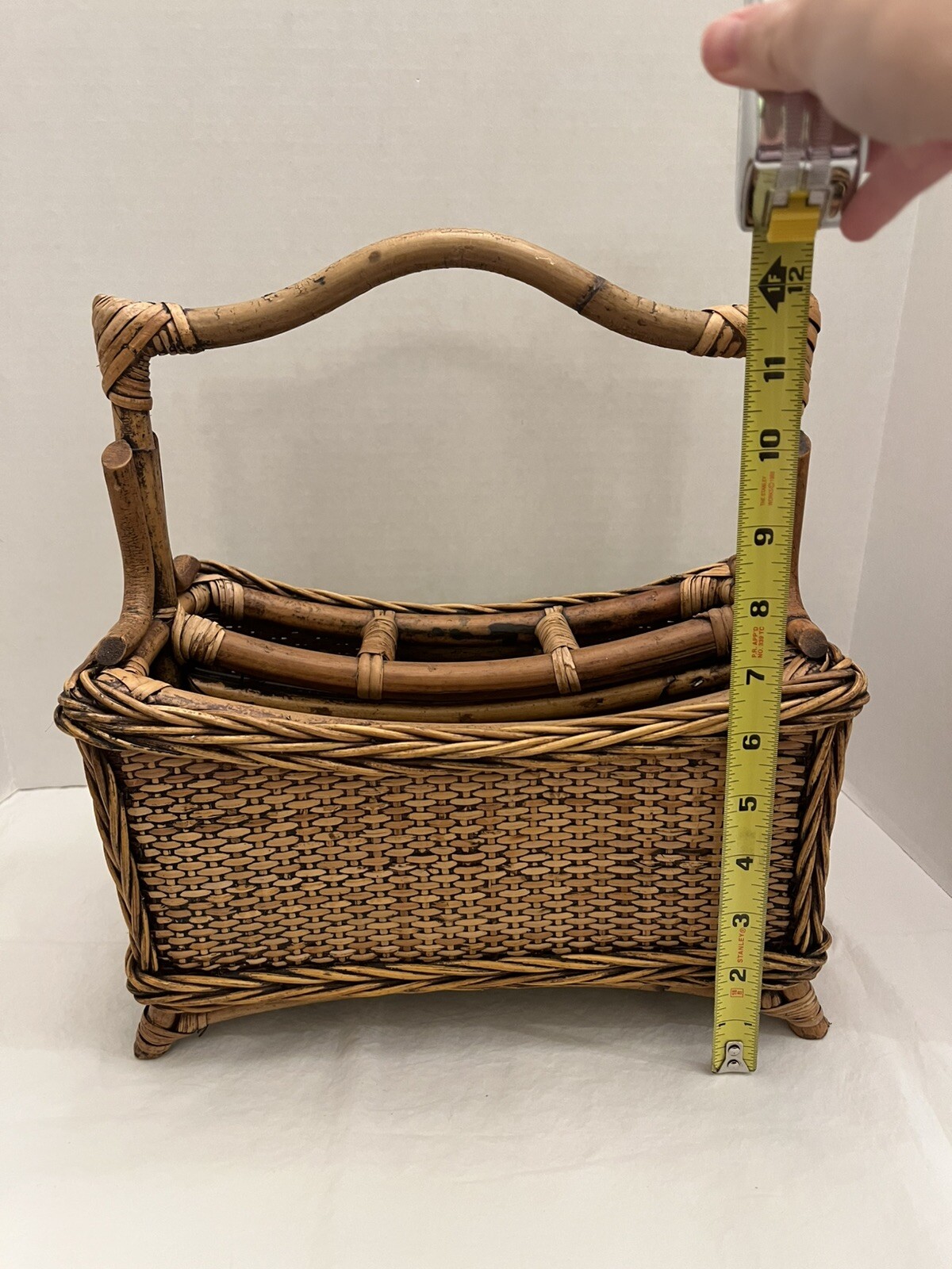 Vintage Bamboo Rattan Wicker Basket Utensil Caddy Storage Organizer