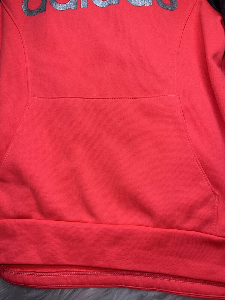 Adidas Girls Hoodie size 6 big front Pocket orange neon and gray - Image 4 of 4